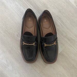 Sam Edelman Black Leather Bit Loafers with Gold Hardware